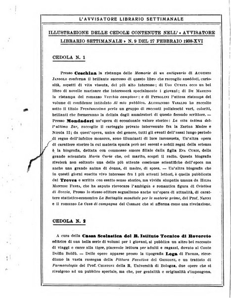 L'avvisatore librario settimanale bollettino bibliografico