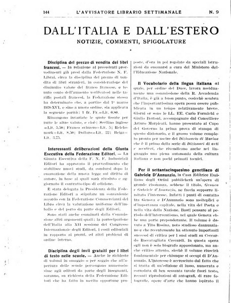 L'avvisatore librario settimanale bollettino bibliografico