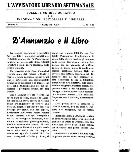 L'avvisatore librario settimanale bollettino bibliografico