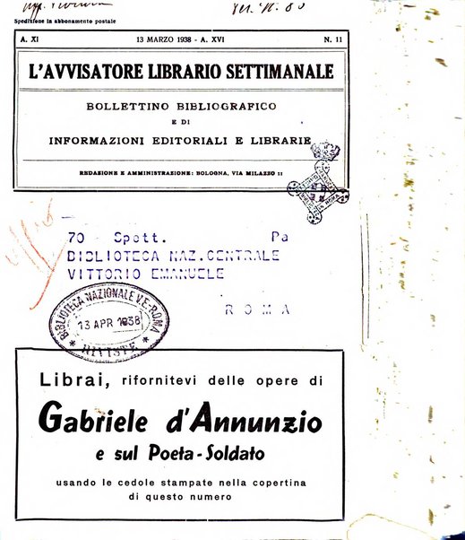 L'avvisatore librario settimanale bollettino bibliografico