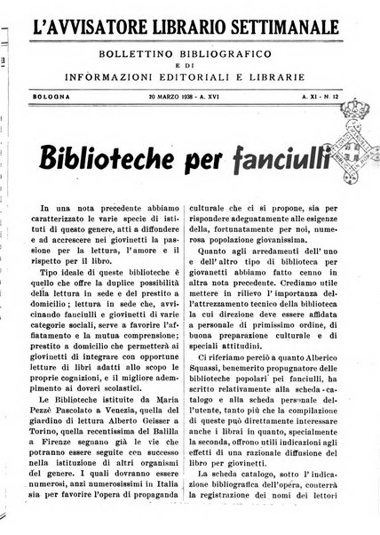 L'avvisatore librario settimanale bollettino bibliografico