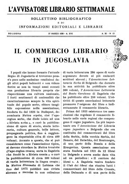 L'avvisatore librario settimanale bollettino bibliografico