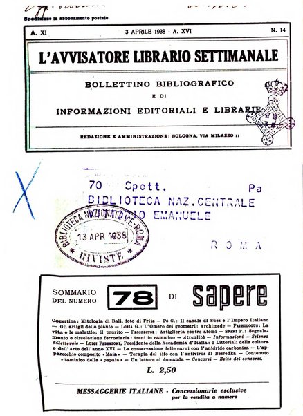 L'avvisatore librario settimanale bollettino bibliografico