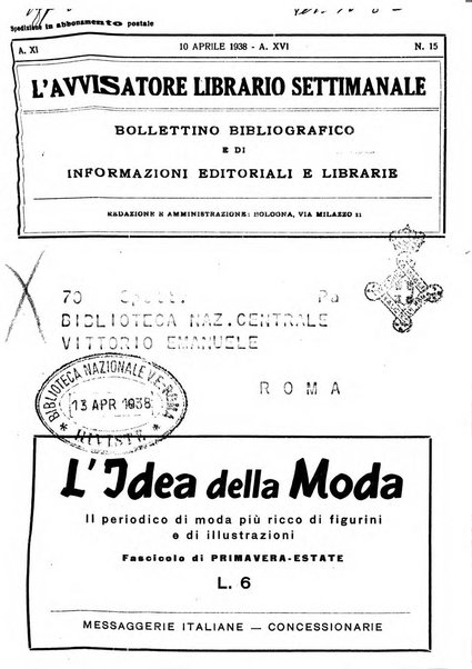 L'avvisatore librario settimanale bollettino bibliografico