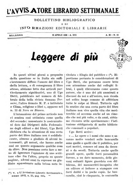 L'avvisatore librario settimanale bollettino bibliografico