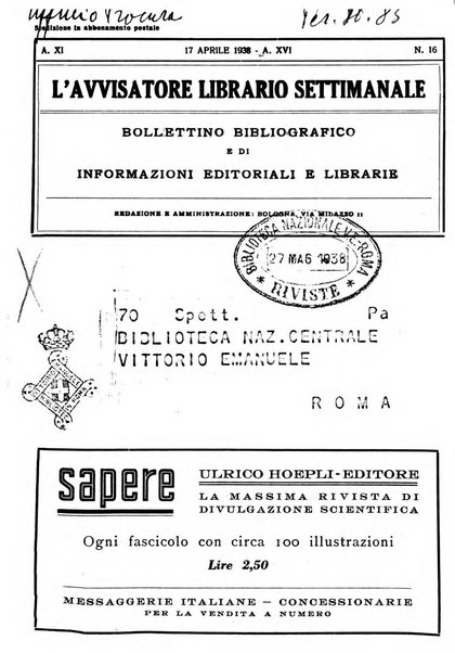 L'avvisatore librario settimanale bollettino bibliografico