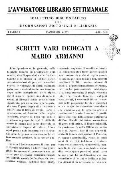 L'avvisatore librario settimanale bollettino bibliografico