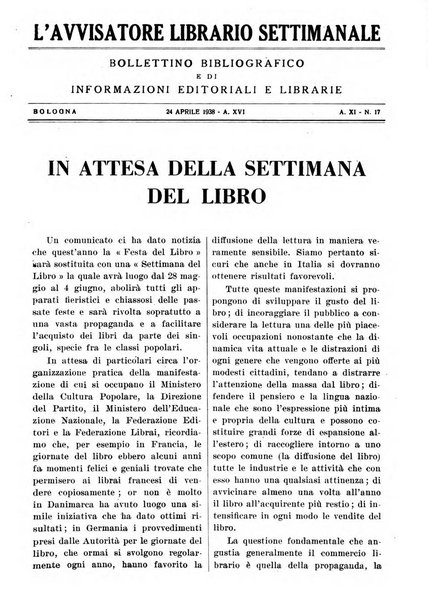 L'avvisatore librario settimanale bollettino bibliografico