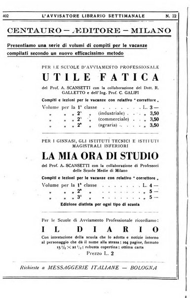 L'avvisatore librario settimanale bollettino bibliografico