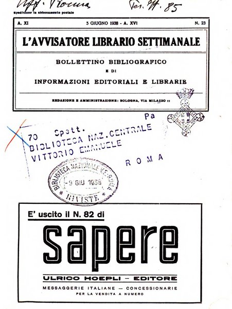 L'avvisatore librario settimanale bollettino bibliografico