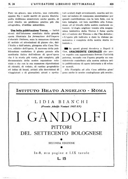 L'avvisatore librario settimanale bollettino bibliografico