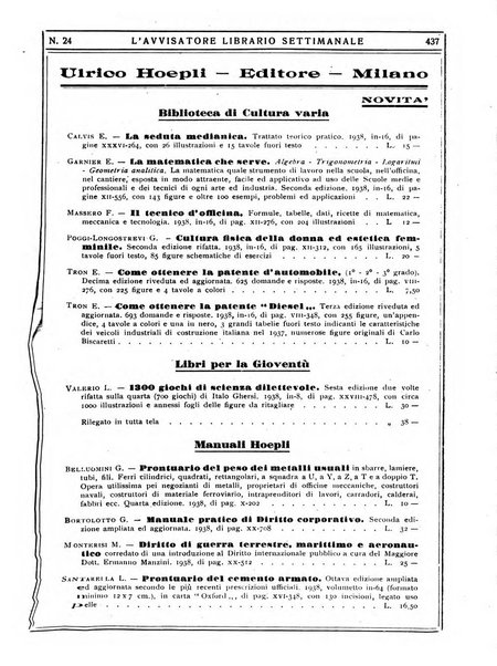 L'avvisatore librario settimanale bollettino bibliografico