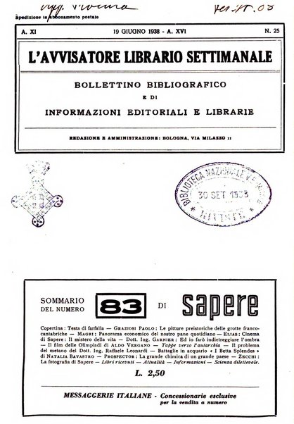 L'avvisatore librario settimanale bollettino bibliografico