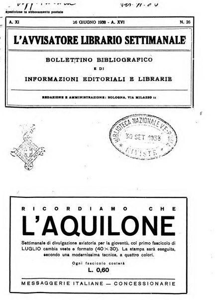 L'avvisatore librario settimanale bollettino bibliografico