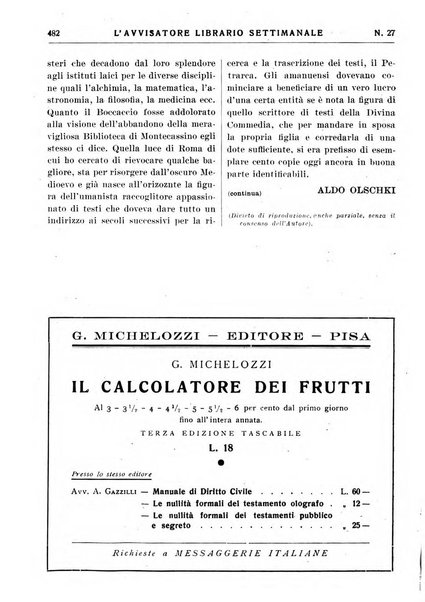 L'avvisatore librario settimanale bollettino bibliografico