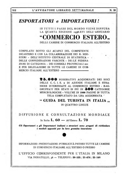 L'avvisatore librario settimanale bollettino bibliografico