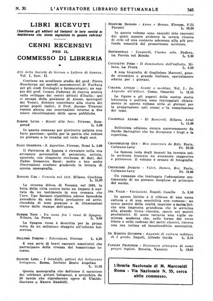 L'avvisatore librario settimanale bollettino bibliografico