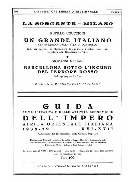 L'avvisatore librario settimanale bollettino bibliografico