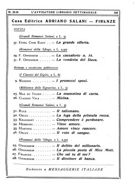 L'avvisatore librario settimanale bollettino bibliografico