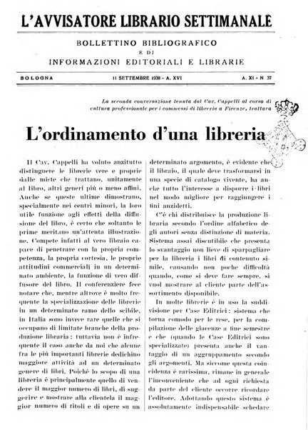 L'avvisatore librario settimanale bollettino bibliografico