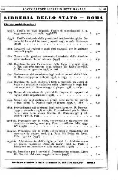 L'avvisatore librario settimanale bollettino bibliografico