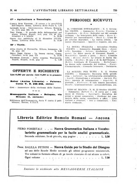 L'avvisatore librario settimanale bollettino bibliografico