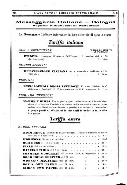 L'avvisatore librario settimanale bollettino bibliografico