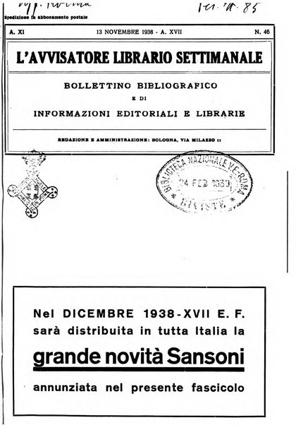 L'avvisatore librario settimanale bollettino bibliografico