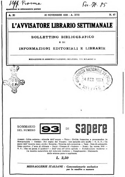 L'avvisatore librario settimanale bollettino bibliografico