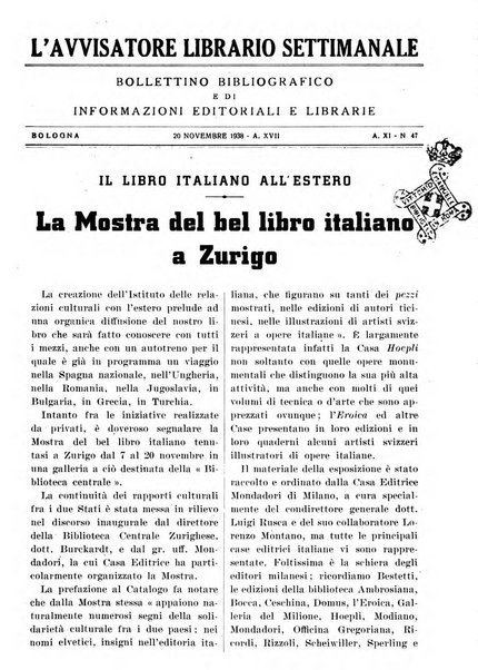 L'avvisatore librario settimanale bollettino bibliografico