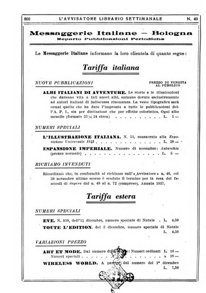 L'avvisatore librario settimanale bollettino bibliografico