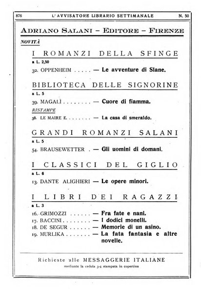 L'avvisatore librario settimanale bollettino bibliografico