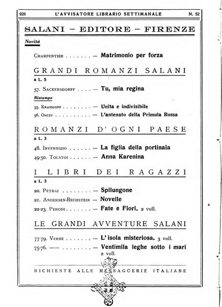 L'avvisatore librario settimanale bollettino bibliografico