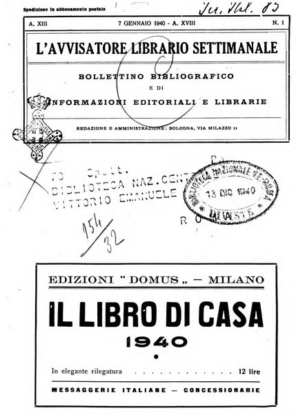 L'avvisatore librario settimanale bollettino bibliografico