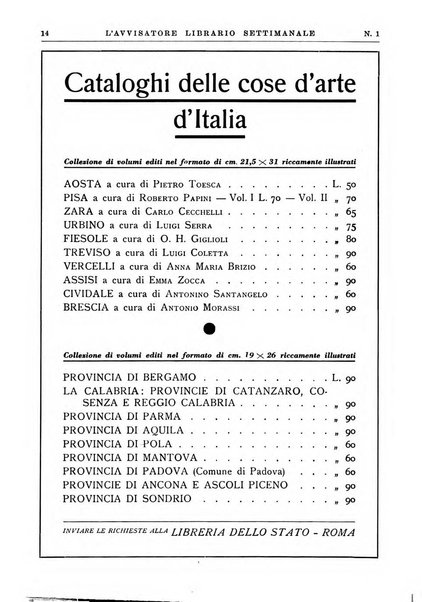 L'avvisatore librario settimanale bollettino bibliografico