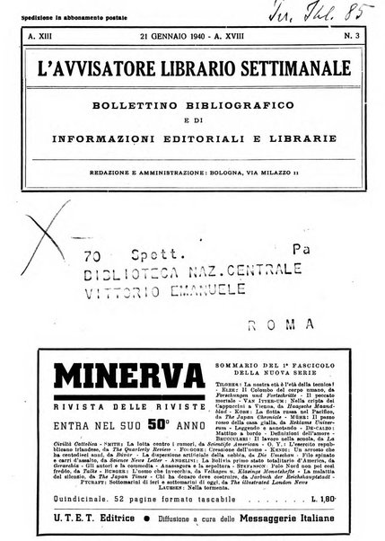 L'avvisatore librario settimanale bollettino bibliografico