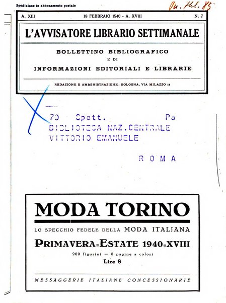 L'avvisatore librario settimanale bollettino bibliografico