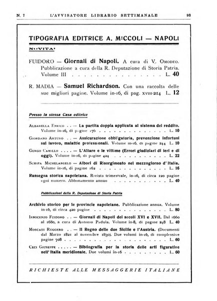 L'avvisatore librario settimanale bollettino bibliografico