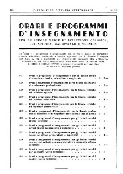 L'avvisatore librario settimanale bollettino bibliografico