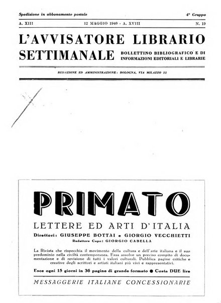 L'avvisatore librario settimanale bollettino bibliografico