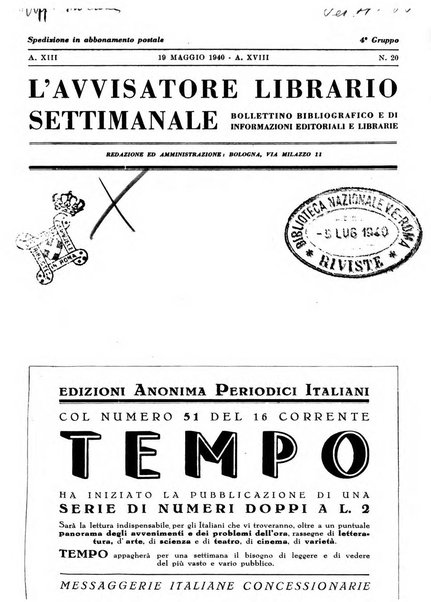 L'avvisatore librario settimanale bollettino bibliografico