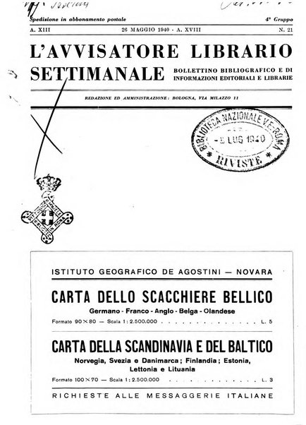 L'avvisatore librario settimanale bollettino bibliografico