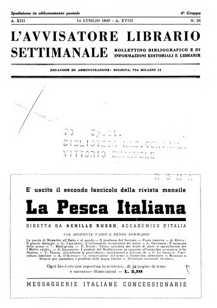 L'avvisatore librario settimanale bollettino bibliografico