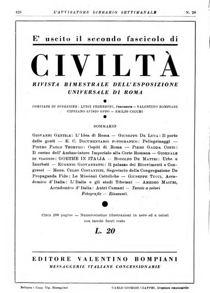 L'avvisatore librario settimanale bollettino bibliografico