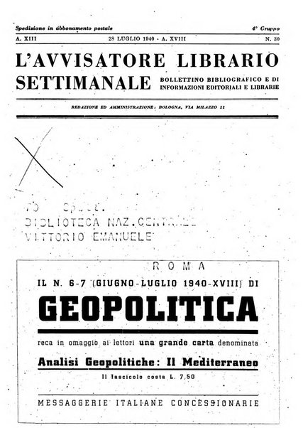 L'avvisatore librario settimanale bollettino bibliografico