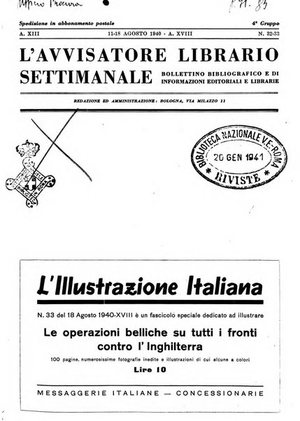 L'avvisatore librario settimanale bollettino bibliografico