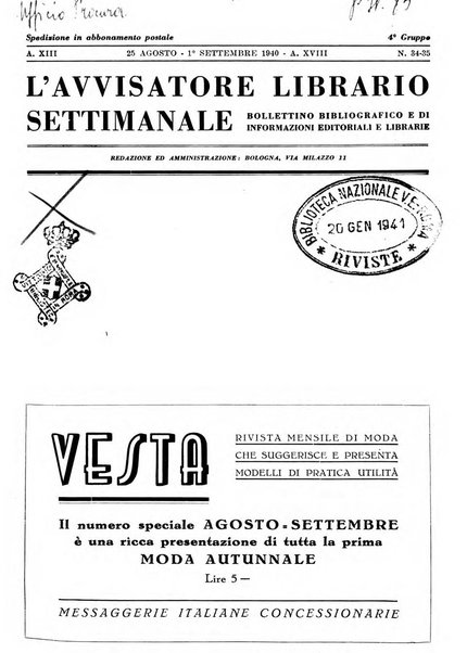 L'avvisatore librario settimanale bollettino bibliografico