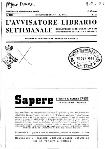 L'avvisatore librario settimanale bollettino bibliografico