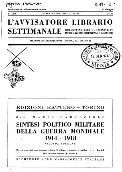 L'avvisatore librario settimanale bollettino bibliografico