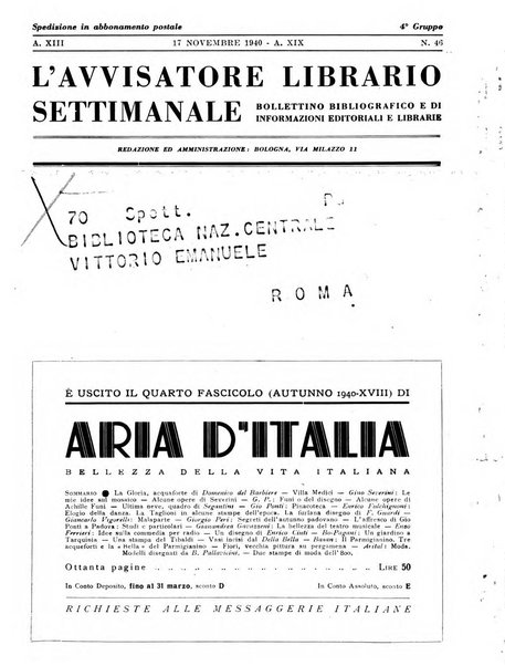 L'avvisatore librario settimanale bollettino bibliografico